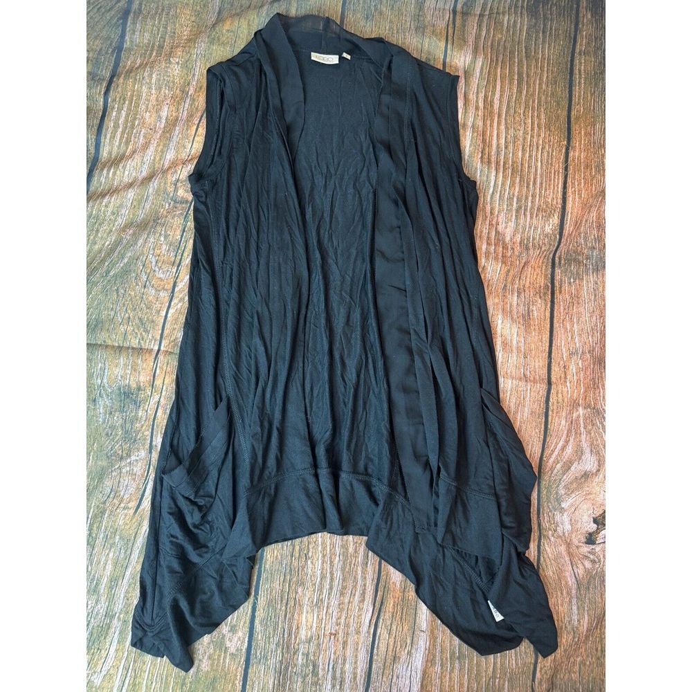 LOGO Lori Goldstein Black Open Front Sleeveless Vest Sz XS Cardigan Women‎